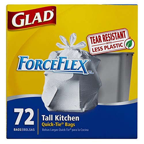 Glad ForceFlex QuickTie Tall Kitchen Trash Bags, Unscented, 13 Gallon