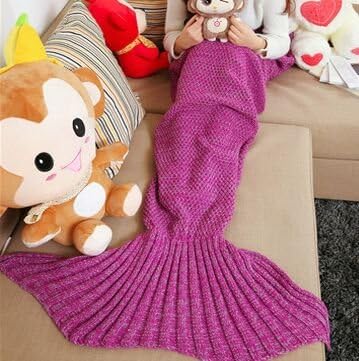 Crochet Mermaid Tail Blanket from FINGON, Mermaid Blanket for adult,Super Soft all season Sleeping Bags(71"x35.5")pink