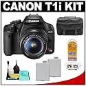 Canon EOS Rebel T1i 15.1MP Digital SLR Camera (Black) with Canon EF-S 18-55mm IS Lens + (2) LP-E5 Battery Packs + Case + Accessory Kit