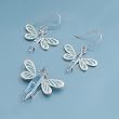 Sterling Silver Pendant and Earrings Set - Dragonfly in Aquamarine CZ