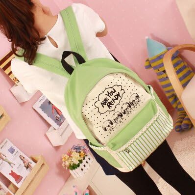 Unisex fashion cute cartoon shoulders bag Leisure Backpack Casual School Bag Rucksack Korean Knapsack Laptop Backpack Shoulders Backpack travel bags for Teens Students Women Ladies Girls green