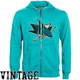 NHL Original Retro Brand San Jose Sharks Teal Raw Edge Full Zip Hoodie Sweatshirt (X-Large)