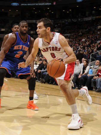 New York Knicks v Toronto Raptors: Jose Calderon and Raymond Felton Photographic Poster Print by Ron Turenne, 30x40