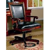 Traditional Style Office Chair with Black Leather and Cherry Finish