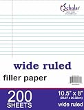 iScholar Wide Ruled Filler Paper, White, 10.5 x 8-Inches, White, 200 Sheets per Pack (81200)