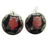 Lovely Red Black Owl Designed Dangle Earring Jewelry