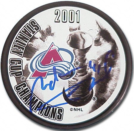 Buy Martin Skoula Colorado Avalanche Autographed 2001 Stanley Cup Puck by Mounted Memories