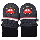 ミトン手袋 くるま刺繍 通園やお外遊びに大活躍 j-280001 (1～2才用, ブラック)