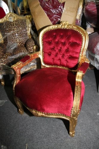 Barock Kinder Stuhl Bordeaux/Gold - Armlehnstuhl