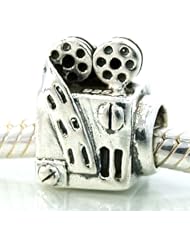 .925 SOLID STERLING Silver " Movie Projector Camera " Bead Compatible with Pandora Chamilia Kay Troll Bracelet