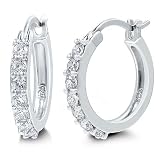 Sterling Silver Earrings Cubic Zirconia CZ 0.6 inch Small Hoop Earrings - Ideal Gift For Mother,...