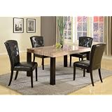 5 PC Contemprory Faux Marble Dining Set , Ivory Espresso