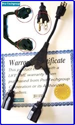 Pro-Techgroup Premium GOLD 18AWG Power Cord / Outlet Splitter Cable - SJT 14/3 2 NEMA 5-15-R TO 1 NEMA 5-15-P SP509+SP506x2 - 14 INCHES