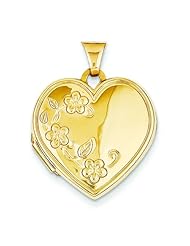 14K Gold Flower Heart Locket Photo Pendant Jewelry
