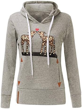 BEINGQ Teenage Girls Casual Cute Deer Printing Pocket Hoodie Sweatshirt Tops Gray US 8/Tag Size L