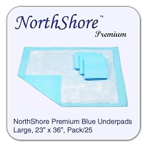 NorthShore Premium Blue Disposable Underpads (Chux), Large Size 23 x 36, Pk/25