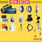 Sony HDR-XR550V 240GB High Definition Handycam Camcorder + HUGE ACCESSORIES PACKAGE INCLUDING WIDE ANGLE MACRO LENS + 2X TELEPHOTO + 3 PC FILTER KIT + 4GB PRO DUO MEMORY CARD + 2x EXTENDED LIFE BATTERIES + CARRYING CASE + TRIPOD & MUCH MORE !!