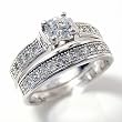 Detailed Design Sterling Silver Engagement Wedding Ring Set With Crystals -- Size 8