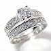 Detailed Design Sterling Silver Engagement Wedding Ring Set With Crystals -- Size 6