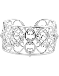 Diamond Heart Scroll Cuff Bracelet in Sterling Silver