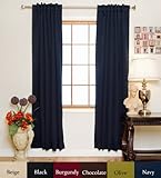 Navy Rod Pocket Energy Saving Thermal Insulated Blackout Curtain 108 Inch Length Pair