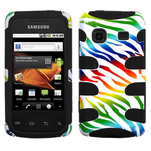 Best Price Fish Bone Protector Skin Hybrid Snap On Gel Cover (Faceplate) Cell Phone Case for Samsung Galaxy Prevail M820 Boost Mobile - Colorful Zebra /Black