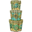 Fluted Turqoise Christmas ornaments set of 3 nesting boxes (for gifts or storage) Punch Studio
