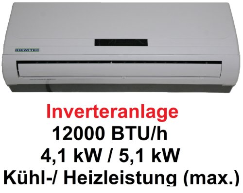 RIEWITEC INVERTER Split Klimaanlage 12000 btu (Nennleistung 3,5 / 3,9 KW, Volllast 4,1 / 5,1 KW) Kühl- u. Heizleistung