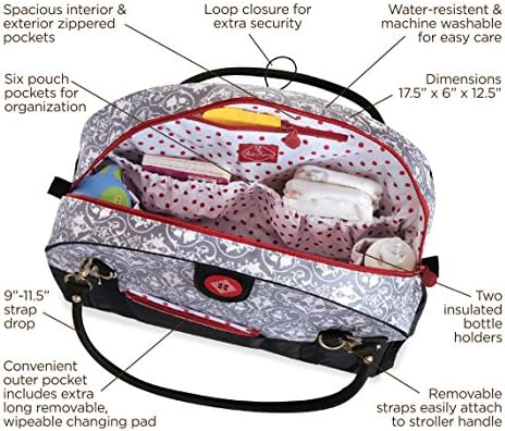 2 Red Hens Coop Carry-All Diaper Bag, Grey Damask