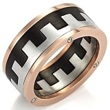 Unusual 3 Tone Stainless Steel Mens Ring Band 9mm (Gold Silver Black)