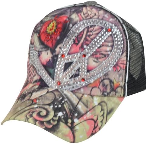 Fabulous Ladies Peace Heart Bird Bling Rhinestone Double Snapback Mesh Hat Cap