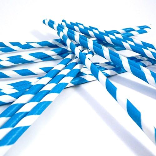 50 PACK: RediGreen Blue Stripes on White Biodegradable Paper Straws