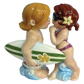 Kissing Surfer and Bikini Girl Salt and Pepper Shakers Set by Mwah! Magnetic Salt & Pepper Shakers