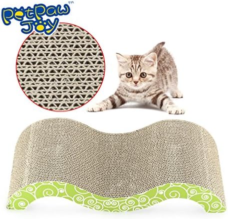 PETPAWJOY #1 PREMIUM CARBOARD CAT SCRATCHING BOARD with Free Catnip Great Wave Style Cat Scratching Pad Extremely Durable Kitten Scratching Board ¨C Satisfies cats¡¯ Natural Scratching Instincts