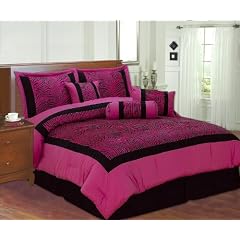 7pc Full Faux Silk and Flocking Printing Black / Pi