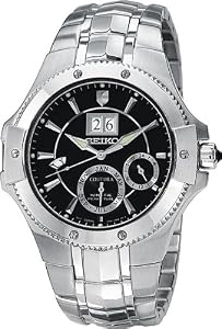 Seiko Coutura Kinetic Perpetual Calendar Steel Black Mens Watch SNP007