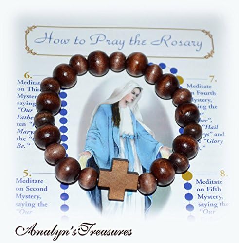 Wood Stretch Rosary Beaded Bracelet - for Boys and Girls~ Comes with How to Pray The Rosary Leaflet ~ Choose Color~