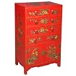 EXP Handmade Furniture - 37" Red Chinese Lacquer Wood Dresser / Cabinet - Seasonal Flowers Design