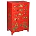 EXP Handmade Furniture - 37" Red Chinese Lacquer Wood Dresser / Cabinet - Seasonal Flowers Design