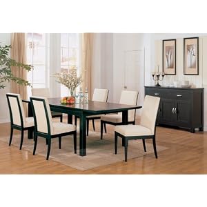 7pcs Contemporary Style Black and Ivory Dining Table and Chairs Set