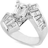 One of a Kind 2 5/8 ctw Certified Emerald & Princess Cut Diamond Engagement Ring in 18kt White Gold