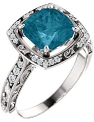18K White Gold 8.00x8.00mm Antique Cushion Cut London Blue Topaz and Diamond Ring -- LIFETIME WARRANTY
