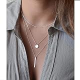 Usstore Women Lady Multilayer Pendant Necklace Statement Necklace Jewelry (Silver )