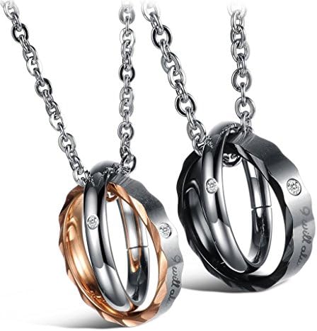 Dixivi Jewelry a Pair Valentine Couple Stainless Steel Double Ring with Promise Necklace Sets