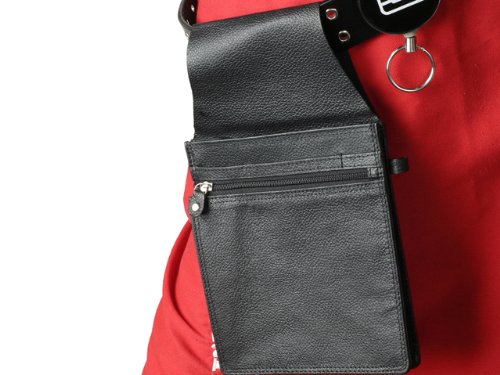Kellner-Gürteltasche 6, schwarz, Vollrindleder, Doppelnaht, Reißverschlussfach