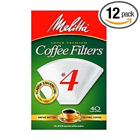 Melitta Cone Coffee Filters, White, No. 4, 40-Count Filters (Pack of 12)