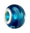 Pandora Style Charm Bead (Z309) Glass Style (14mm x 10mm) (fits Troll too) ~ Dark Teal Blue Green with White Swirl