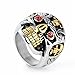 HIJONES Men's Retro Stainless Steel Gothic Skull Biker Ring with Red Eyes, Size 11
