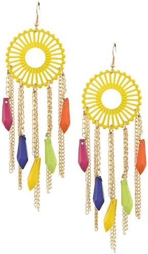 KARMAS CANVAS ACRYLIC DREAM CATCHER EARRINGS (Yellow/Multi)