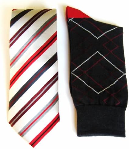 StylishMan Men's Silver Geometric Silk Tie, Socks & Hanky Set